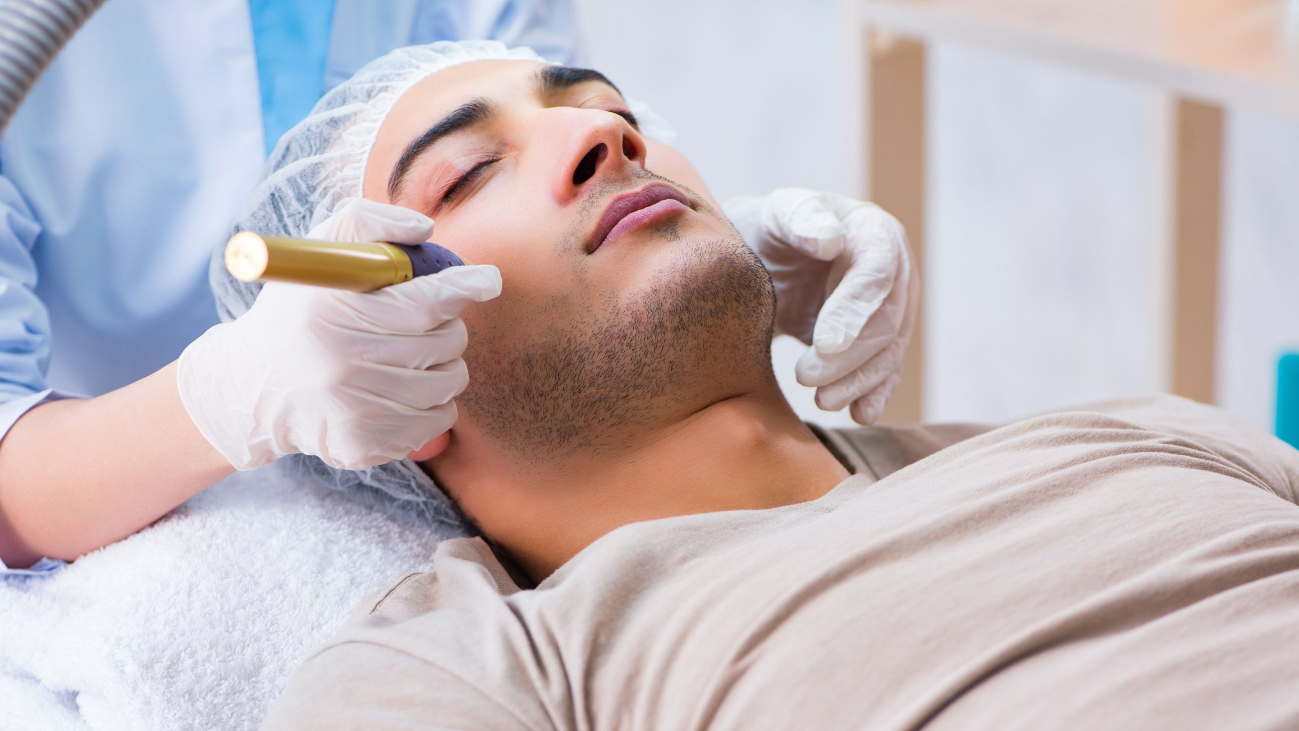 A patient undergoes a cosmetic procedure. 